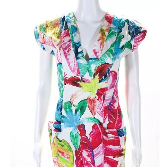 TORN by RONNY KOBO Dina Fierce Jungle Mini Dress White Pink Multicolor - Picture 3 of 6
